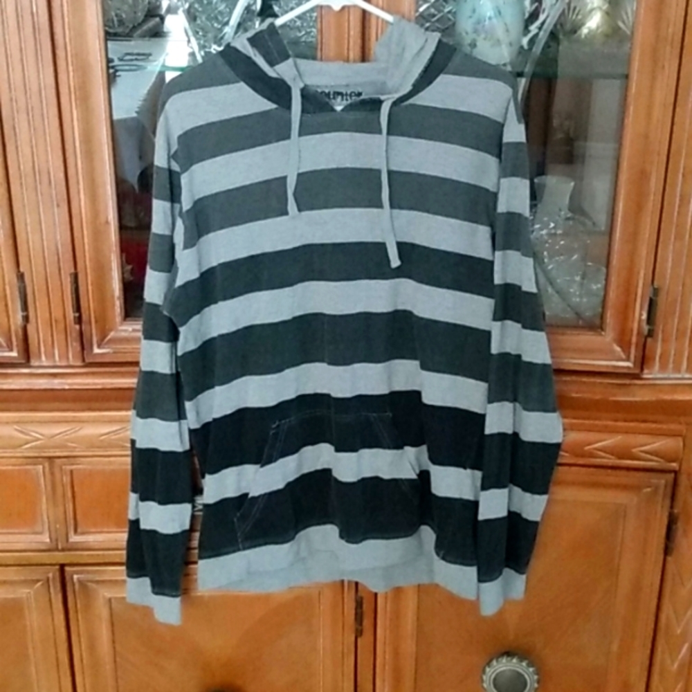 Counter Intelligence long sleeve hoodie Gray stripes gray shirt.Large
